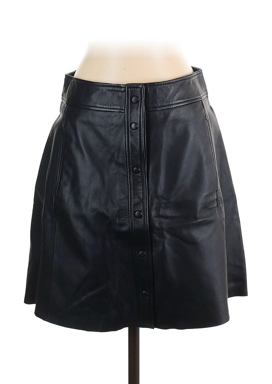 NWT Massimo Dutti Black Leather Mini Skirt Snap Buttons S
